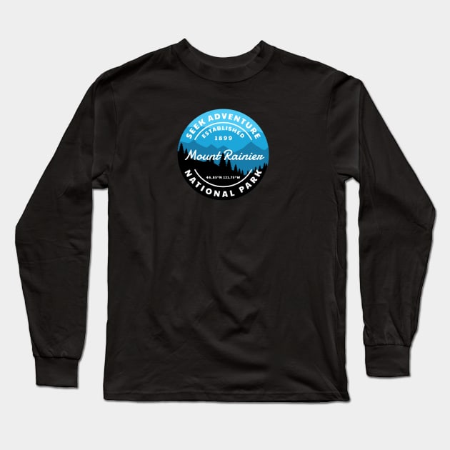 Mount Rainier National Park Retro Sticker Long Sleeve T-Shirt by roamfree